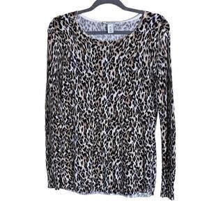 White House Black Market Leopard Print Women's Sweater Shirt - XS - Cotton blend
